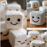 Handmade Stay Puft marshmallows styled as DIY treats for Ghostbusters fans and Halloween snack tables.